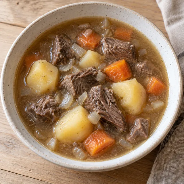 Bidos med renkött, potatis och morötter i lätt redd buljong