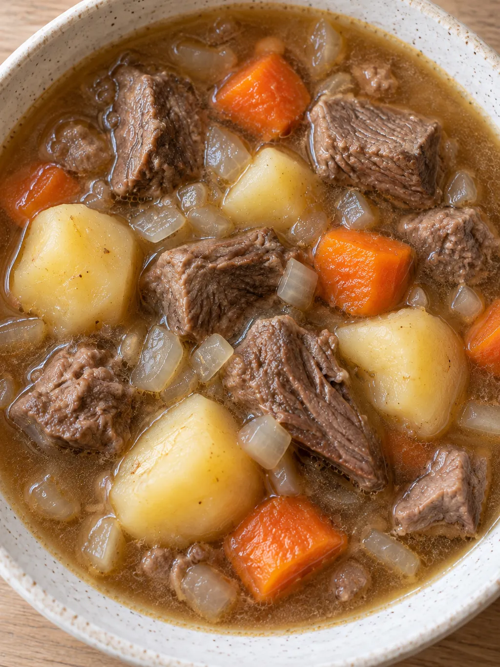 Bidos med möra renköttsbitar, hela potatisbitar och orange morötter