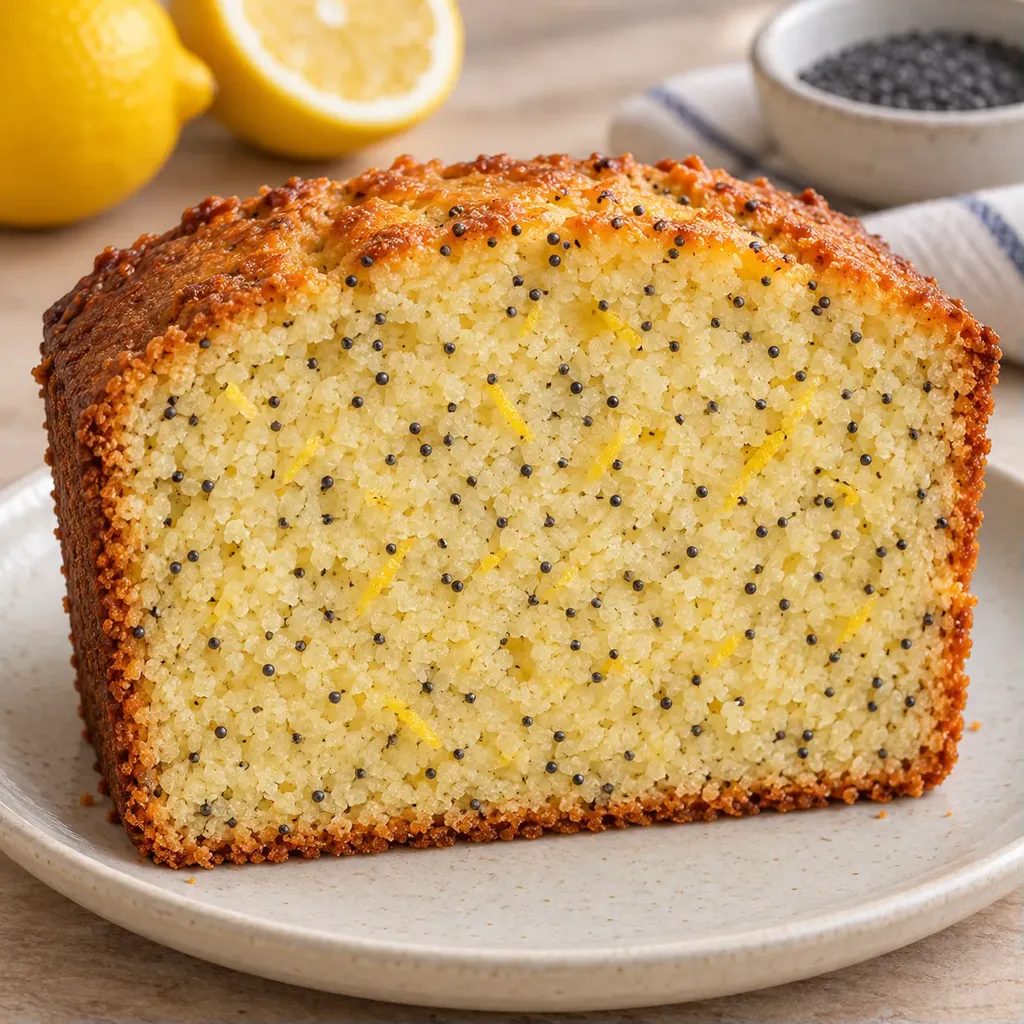 Smörkaka i avlång form med citron och vallmofrön