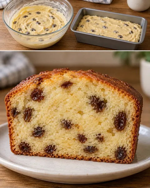 Smörkaka i avlång form med vanilj och russin