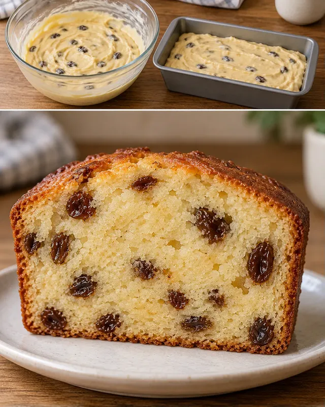 Smörkaka i avlång form med vanilj och russin