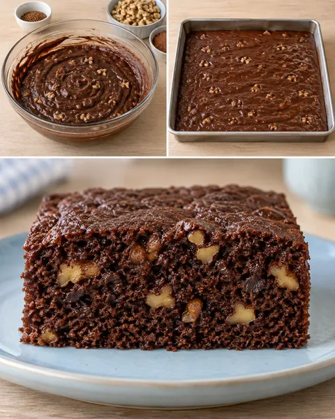 Chokladkaka i långpanna med kaffe och valnötter