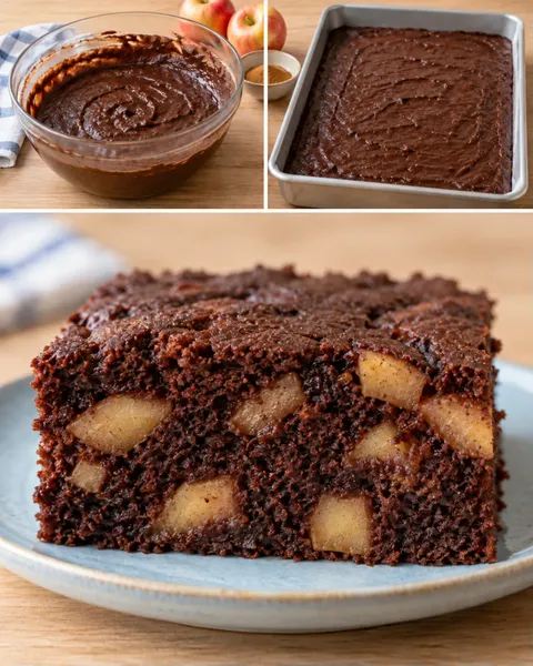 Chokladkaka i långpanna med kanel och äpple
