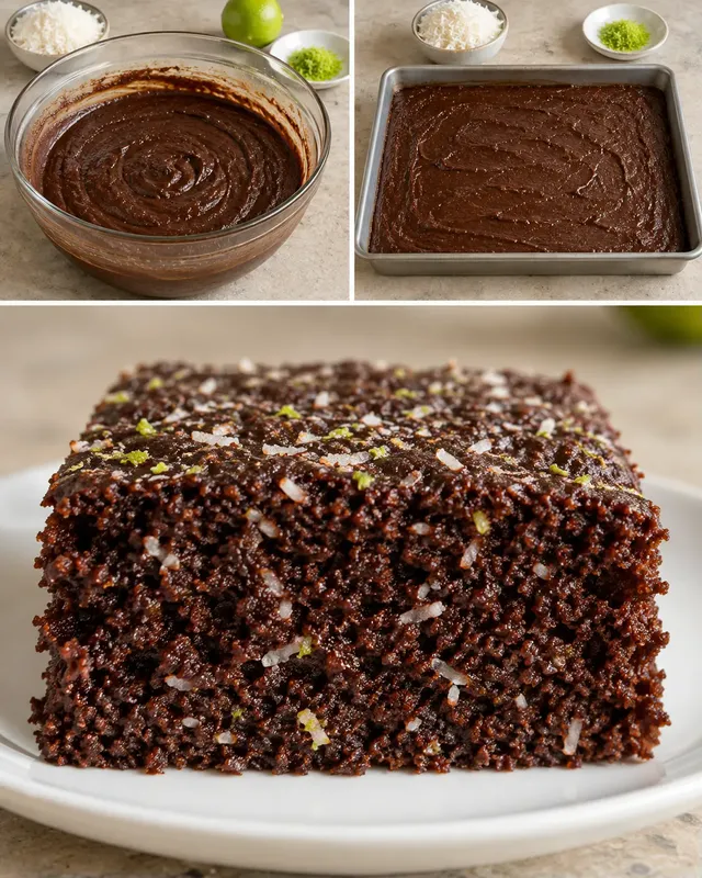Chokladkaka i långpanna med kokos och lime