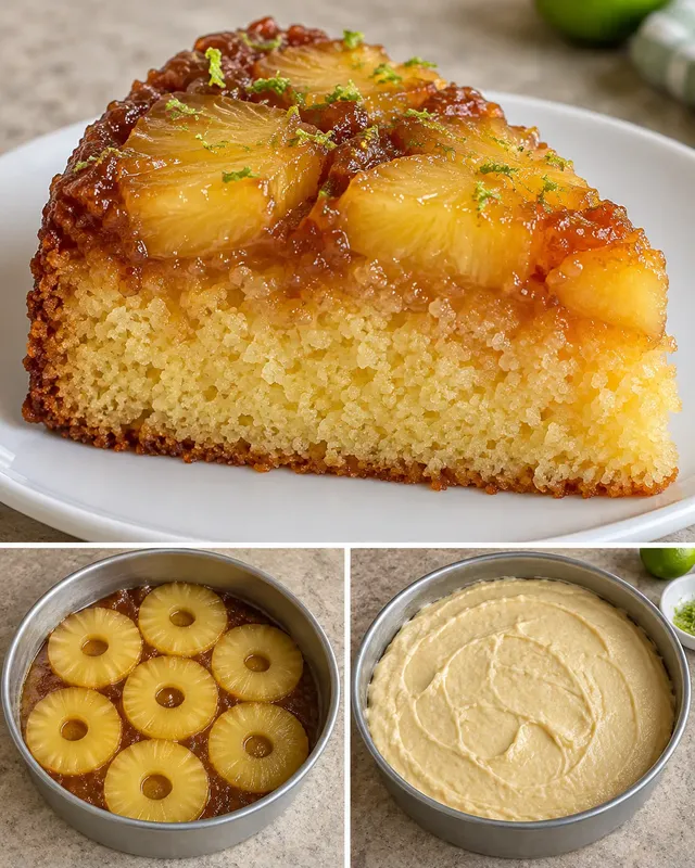 Upp-och-ned-kaka med ananas och lime