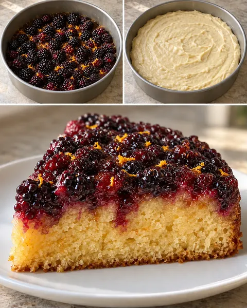 Upp-och-ned-kaka med björnbär och apelsin