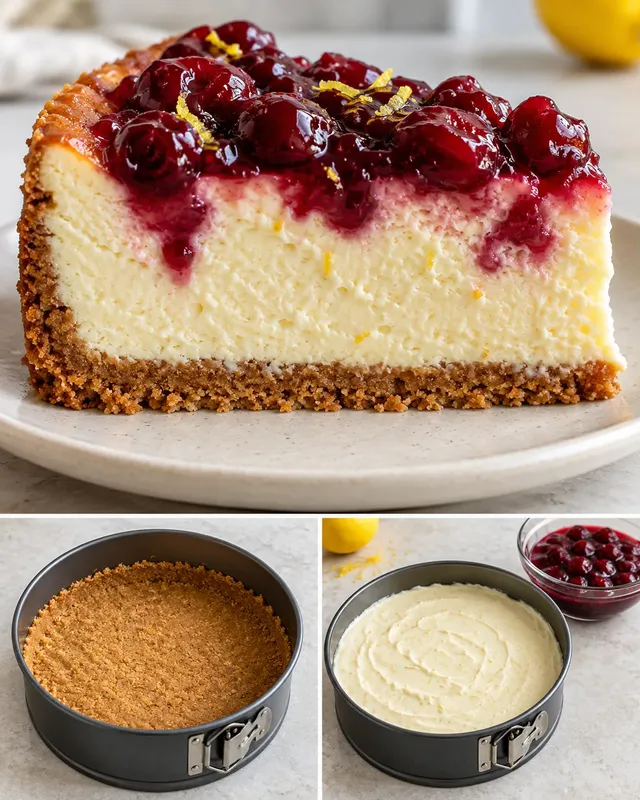 Ugnsbakad cheesecake med körsbär och citron