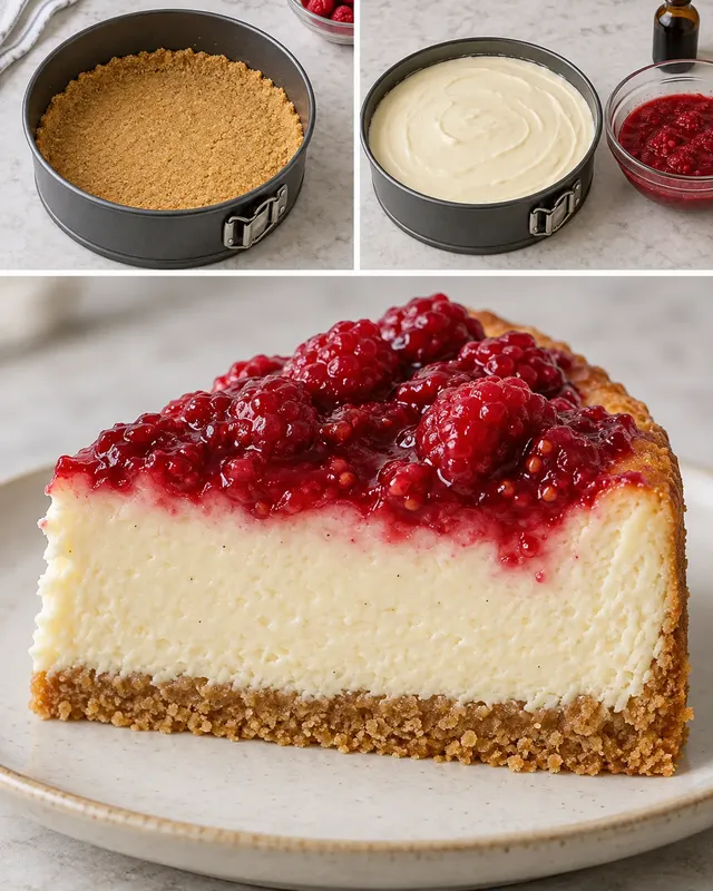 Ugnsbakad cheesecake med hallon och vanilj