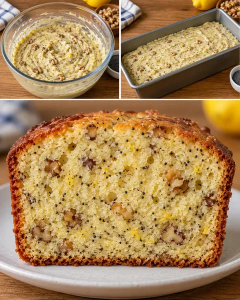 Smörkaka i avlång form med citron och vallmofrön — valnötter