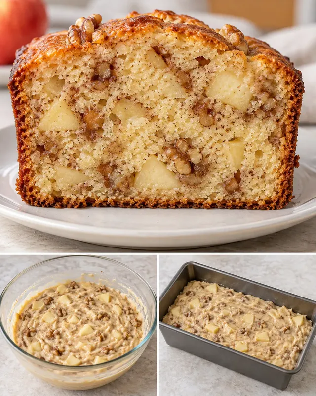 Smörkaka i avlång form med kanel och äpple — valnötter