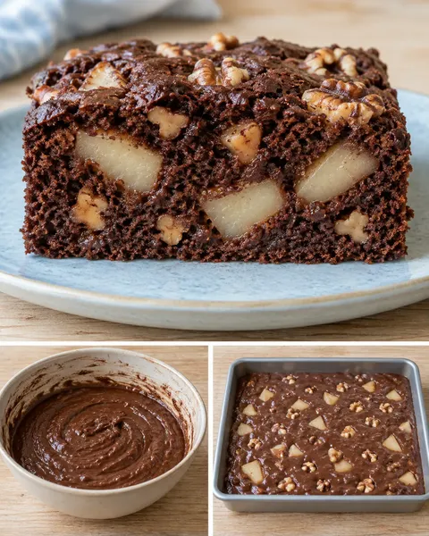 Chokladkaka i långpanna med kardemumma och päron — valnötter