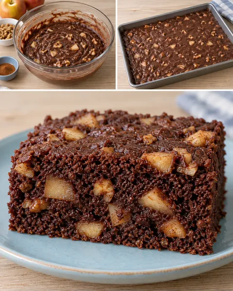 Chokladkaka i långpanna med kanel och äpple — valnötter