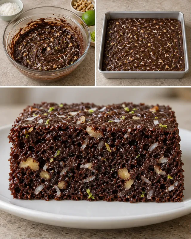 Chokladkaka i långpanna med kokos och lime — valnötter