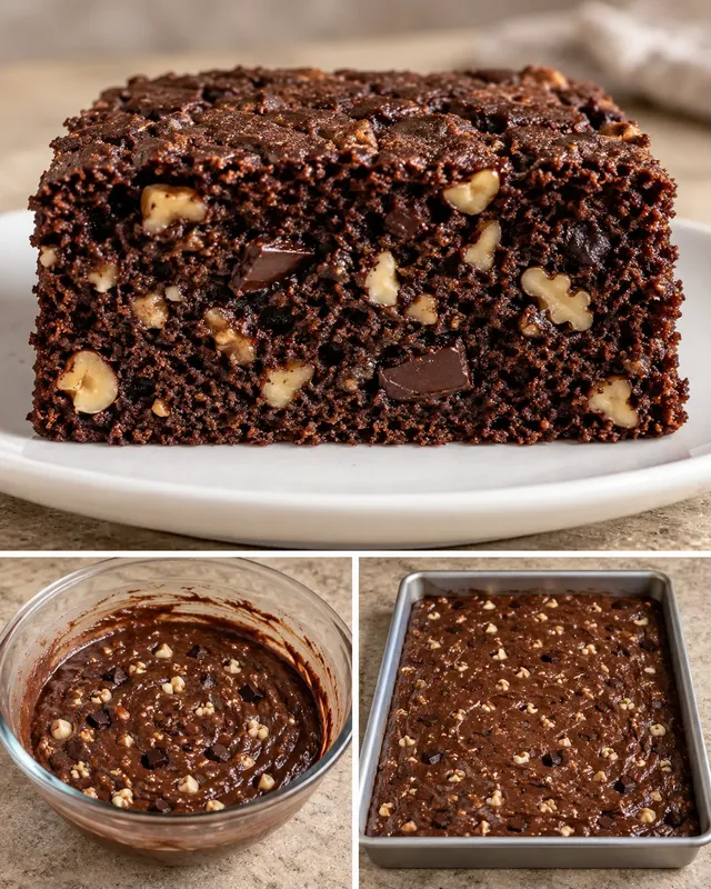 Chokladkaka i långpanna med choklad och hasselnötter — valnötter