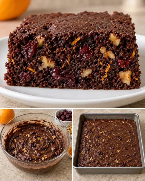 Chokladkaka i långpanna med tranbär och apelsin — valnötter
