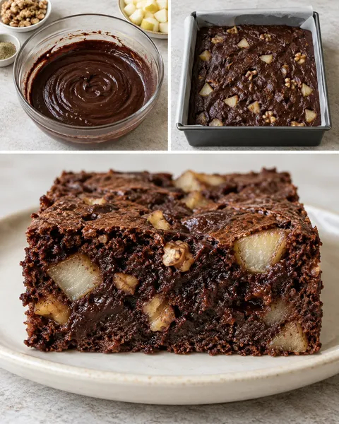 Brownies med kardemumma och päron — valnötter