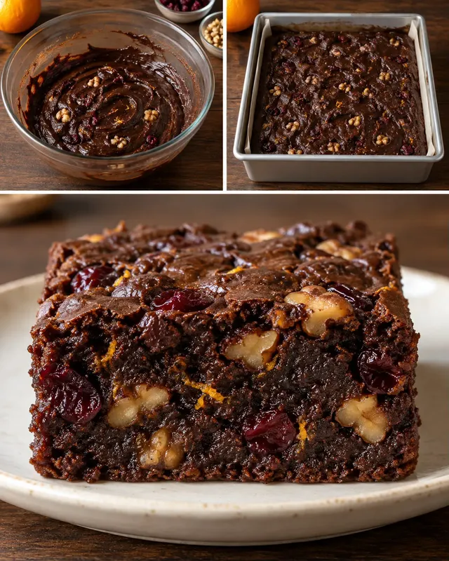 Brownies med tranbär och apelsin — valnötter