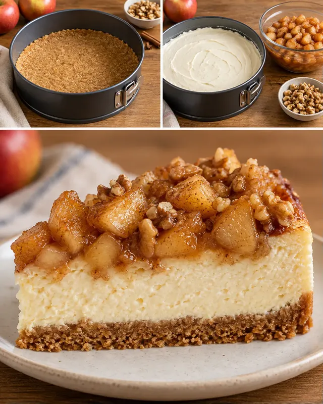 Ugnsbakad cheesecake med äpple och kanel — valnötter
