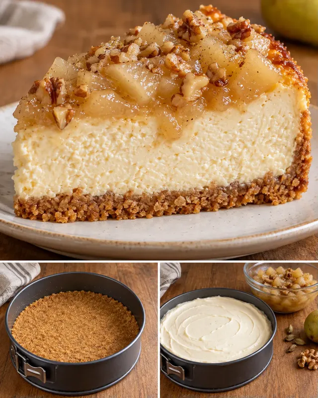 Ugnsbakad cheesecake med päron och kardemumma — valnötter