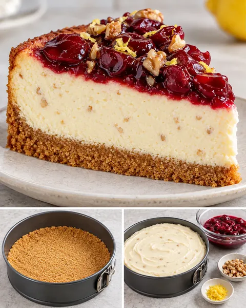 Ugnsbakad cheesecake med körsbär och citron — valnötter