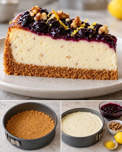 Ugnsbakad cheesecake med blåbär och citron — valnötter