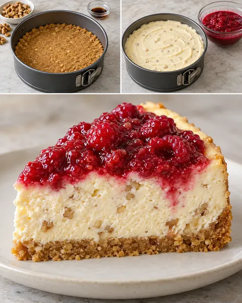 Ugnsbakad cheesecake med hallon och vanilj — valnötter