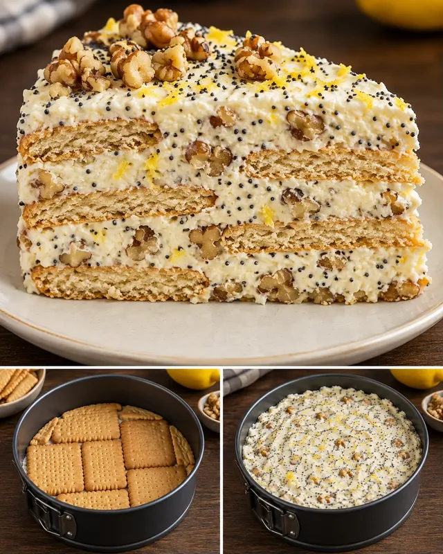 Kexkaka utan ugn med citron och vallmofrön — valnötter