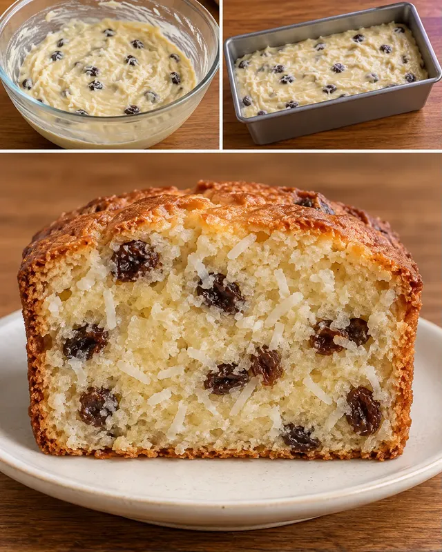 Smörkaka i avlång form med vanilj och russin — kokos