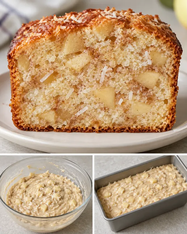 Smörkaka i avlång form med kanel och äpple — kokos