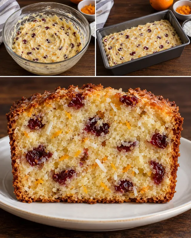 Smörkaka i avlång form med tranbär och apelsin — kokos