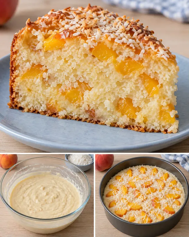 Yoghurtkaka med persikor och vanilj — kokos