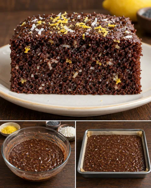 Chokladkaka i långpanna med citron och vallmofrön — kokos