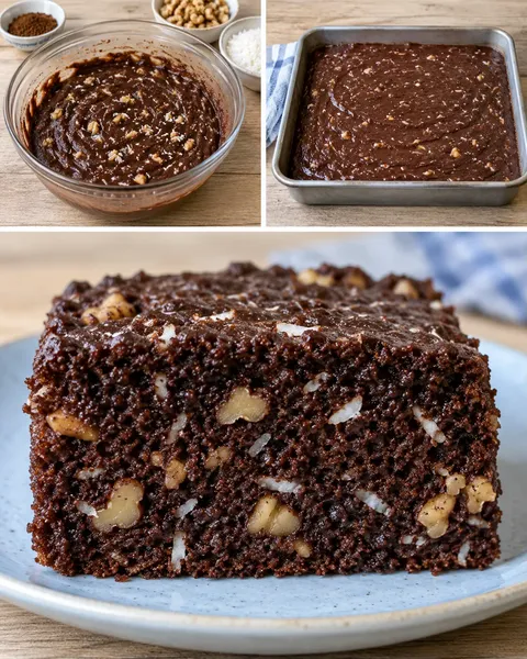 Chokladkaka i långpanna med kaffe och valnötter — kokos