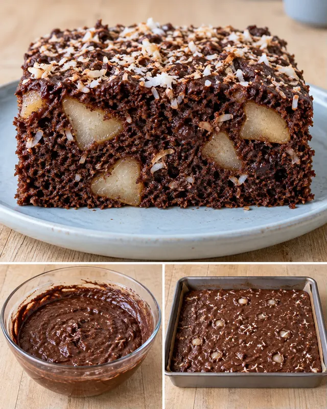 Chokladkaka i långpanna med kardemumma och päron — kokos
