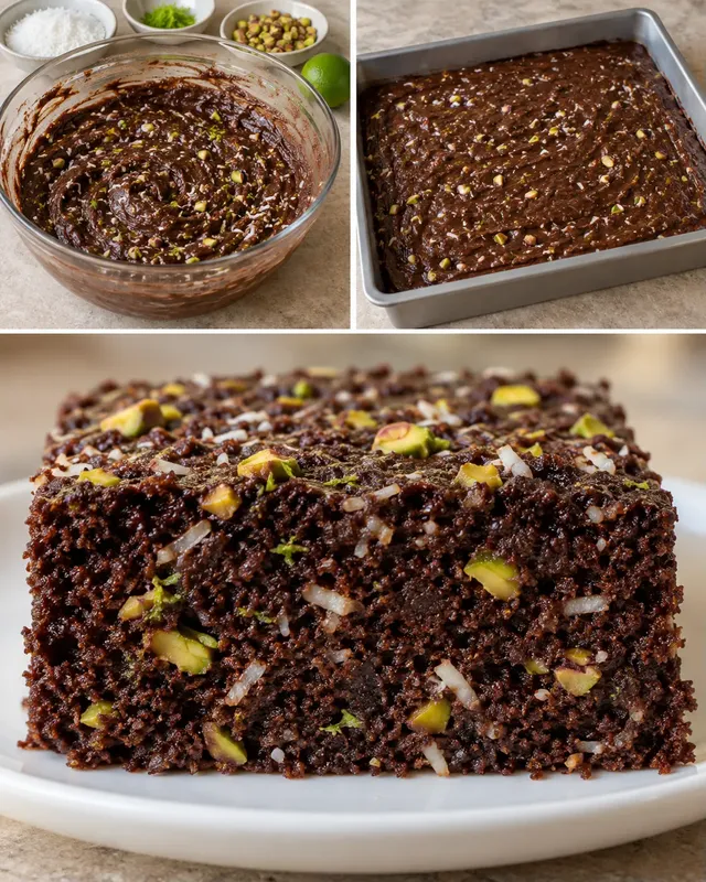 Chokladkaka i långpanna med kokos och lime — pistagenötter