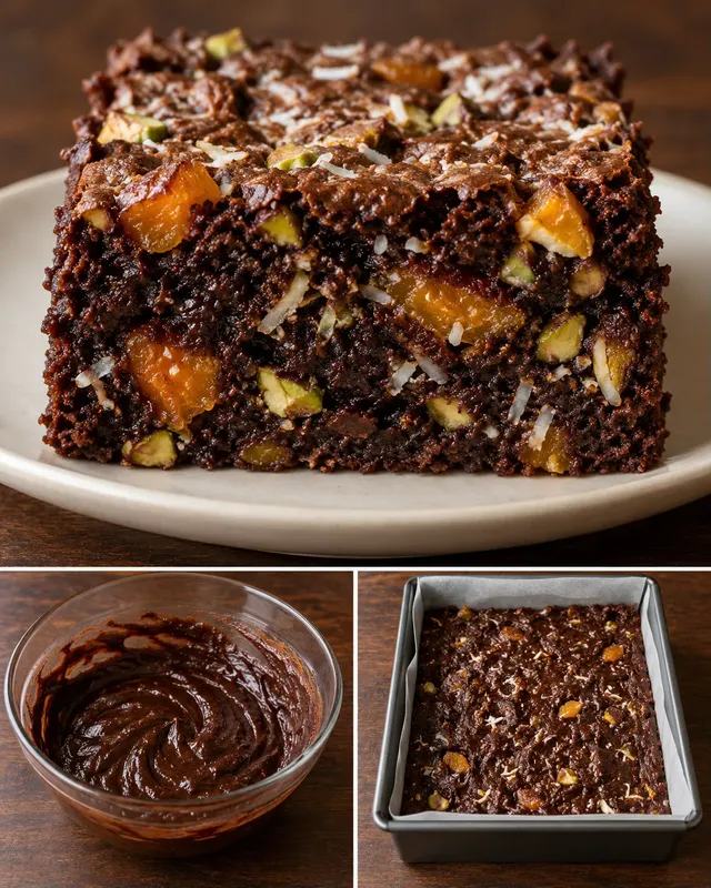 Brownies med aprikoser och pistagenötter — kokos