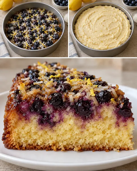 Upp-och-ned-kaka med blåbär och citron — kokos
