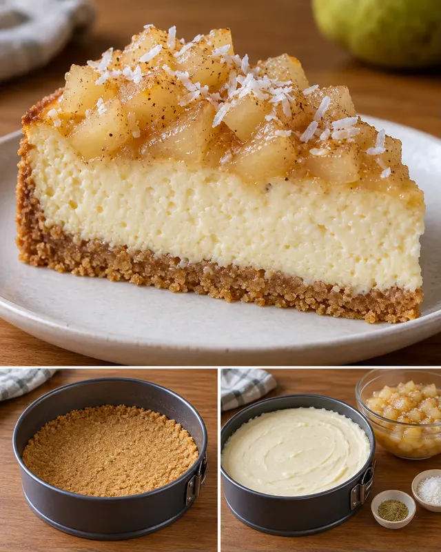 Ugnsbakad cheesecake med päron och kardemumma — kokos