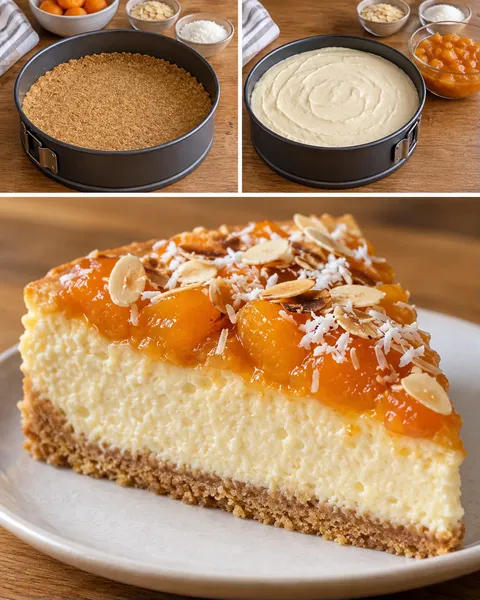 Ugnsbakad cheesecake med aprikoser och mandel — kokos