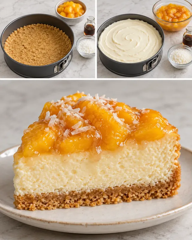 Ugnsbakad cheesecake med persikor och vanilj — kokos