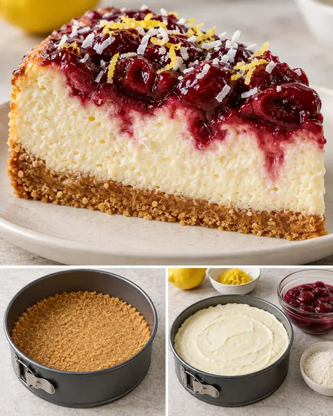 Ugnsbakad cheesecake med körsbär och citron — kokos