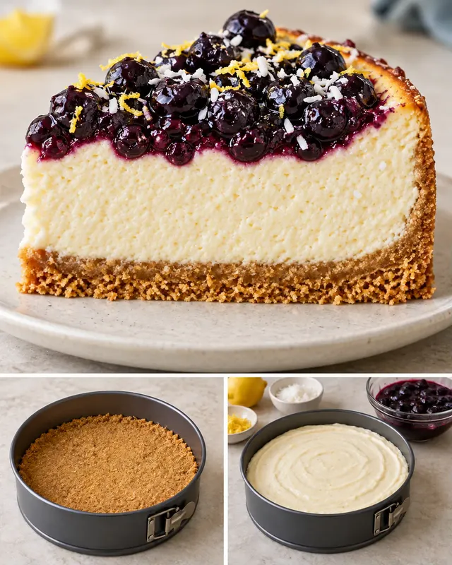 Ugnsbakad cheesecake med blåbär och citron — kokos