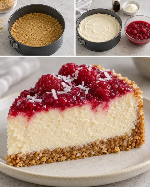 Ugnsbakad cheesecake med hallon och vanilj — kokos