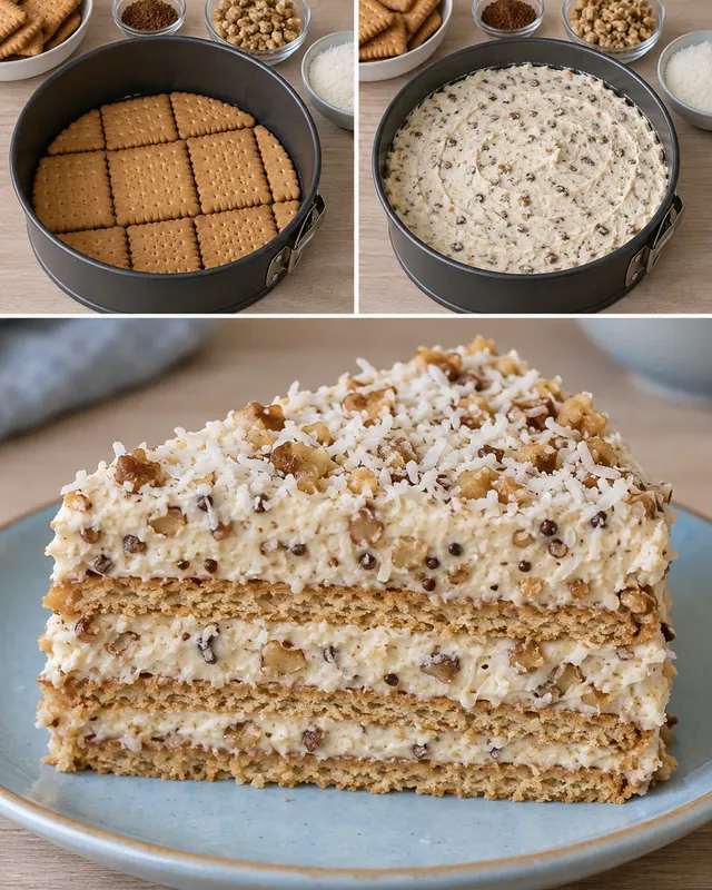 Kexkaka utan ugn med kaffe och valnötter — kokos