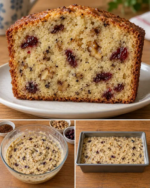 Smörkaka i avlång form med kaffe och valnötter — tranbär