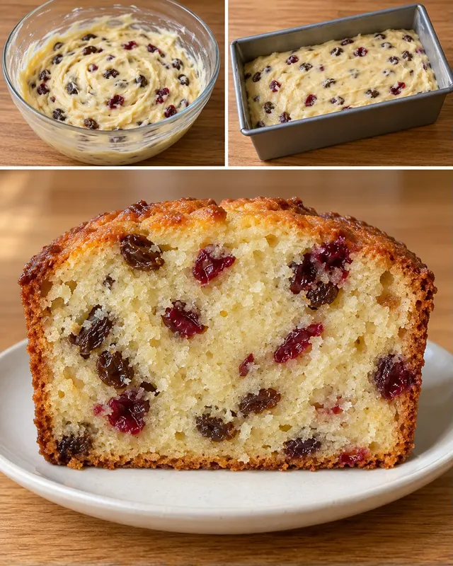 Smörkaka i avlång form med vanilj och russin — tranbär
