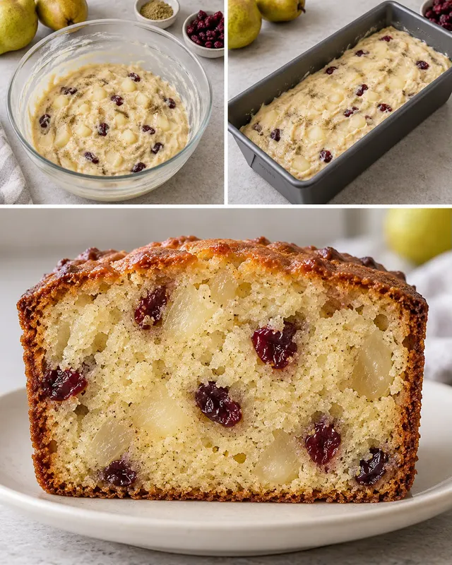 Smörkaka i avlång form med kardemumma och päron — tranbär