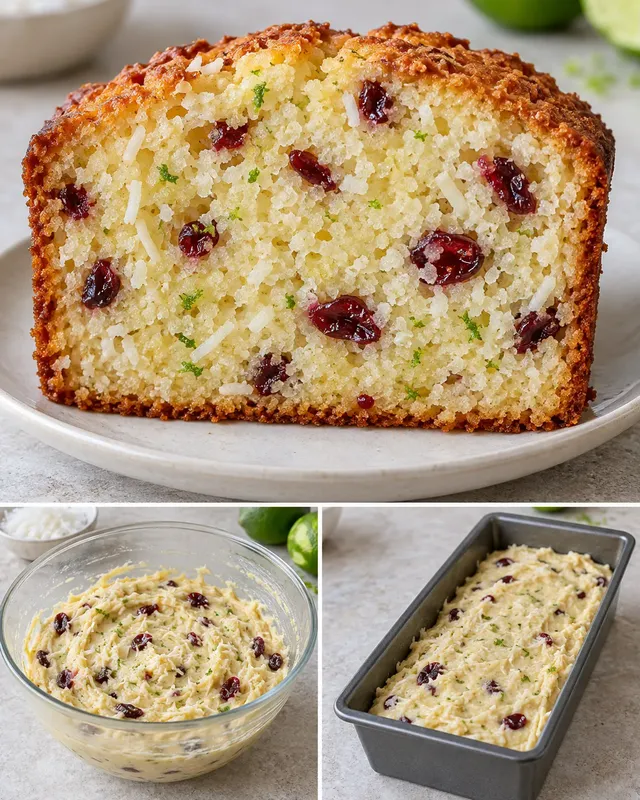 Smörkaka i avlång form med kokos och lime — tranbär