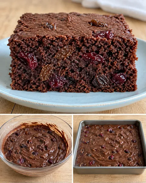 Chokladkaka i långpanna med vanilj och russin — tranbär