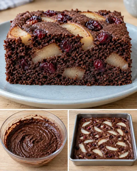 Chokladkaka i långpanna med kardemumma och päron — tranbär